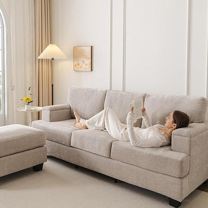 85'' L Shaped Couch with Armrest Organizer,Comfy 3 Seats Sofa with Thick Cushion,Chenille Sectional Couches for Living Room,Bedroom,Apartment,Sofa Set with Oversized Chair,Home Furniture,Khaki