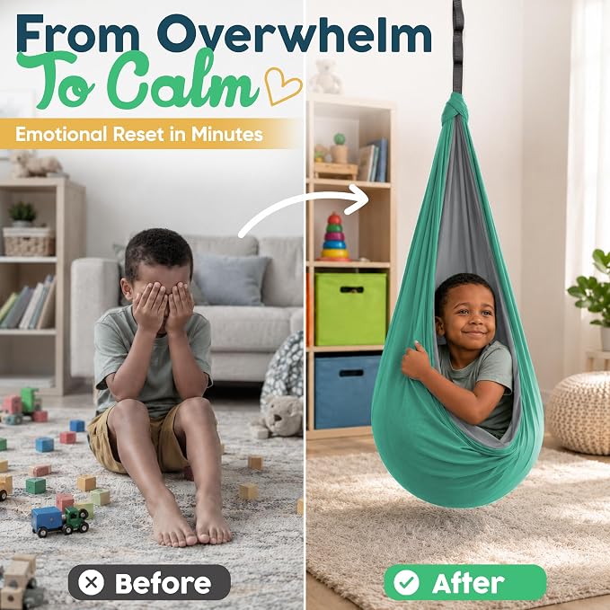 Sensory Swing for Kids Indoor Outdoor - Calming Cocoon Therapy Swing, Holds 300lbs - Hug-Like Sensory Hammock with 360° Swivel Hardware for Autism, ADHD, SPD Support