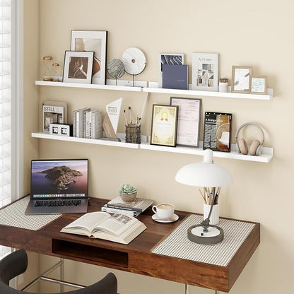 Axeman 30 Inch White Floating Shelves | Picture Ledge Shelf Set of 4 | Rustic Wood Wall Shelves with Lip | 30" White Picture Shelf for Wall with Ledge | Photo Shelves