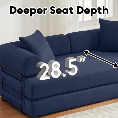ZEIINPA Convertible Sleeper Sofa Bed with Cylindrical Pillow, Corduroy Folding Boneless Couch with Fixed-Shape Frame, Floor Sofa Lounge Couch for Living Room Bedroom Lounge Studio-Blue