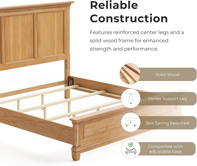 Furniture of America Yardley Farmhouse Solid Wood 3-Piece Bedroom Collection with Panel Bed and Nightstands Set of 2, Box Spring Required for Bedroom, Guess Room, Queen, Natural Oak