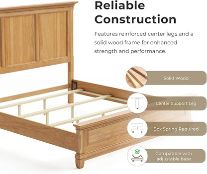 Furniture of America Yardley Farmhouse Solid Wood 3-Piece Bedroom Collection with Panel Bed and Nightstands Set of 2, Box Spring Required for Bedroom, Guess Room, Queen, Natural Oak