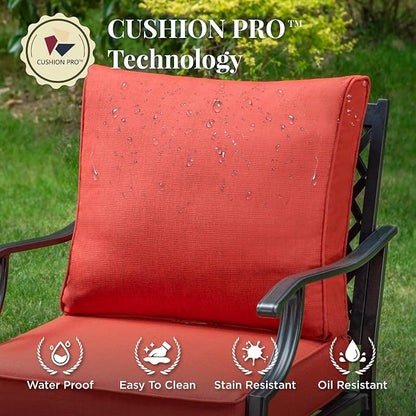 MIXPATIO Patio Couch Metal 3-Seat Outdoor Sofa Deep Seating Outdoor Furniture Red Cushion for Front Porch, Deck, Balcony, Backyard, Sunroom