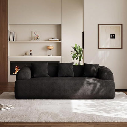91" Boneless Couch,Cloud Couch,Chenille Curved Sofa with 3 Seater and 3 Pillows, Modern Compression Sofa for Living Room, Bedroom and Apartment, No Assembly Required, Black