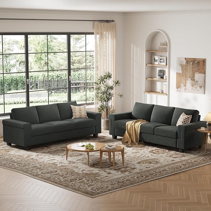 COPIAE 3 Seater Sofa Couch with Deep Seat, 90" Modern Upholstered Sofa with Armrests, Easy Installation, Comfy Couches for Living Room, Apartment,Dark Gray