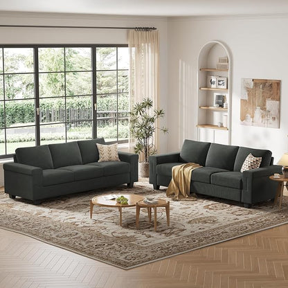 COPIAE 3 Seater Sofa Couch with Deep Seat, 90" Modern Upholstered Sofa with Armrests, Easy Installation, Comfy Couches for Living Room, Apartment,Dark Gray