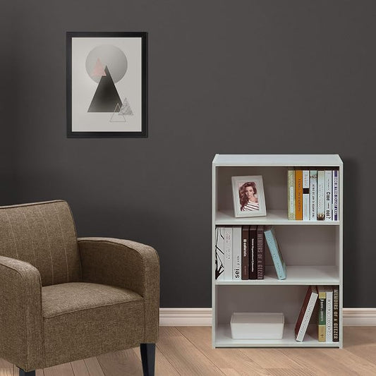 Furinno WRIGHT Book Shelf, 3-Tier Modern Bookshelf, Bookcase with Closed Back, 11.6" x 24.5" x 35.3", for Living Room, Bedroom, Home Office, Soft White