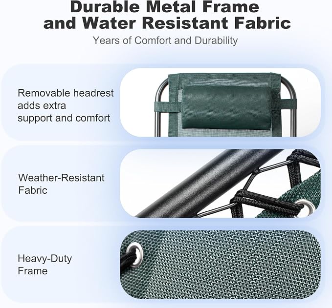 Nazhura Set of 2 Relaxing Recliners Patio Chairs Adjustable Steel Mesh Zero Gravity Lounge Chair Beach Chairs with Pillow and Cup Holder (Dark Green)