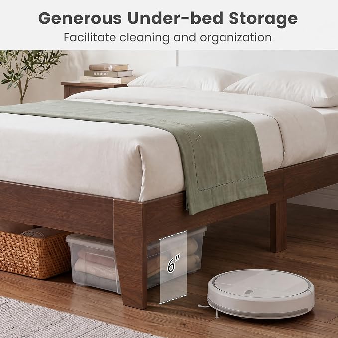 Giantex Queen Size Wooden Bed Frame with Headboard, Wood Slat Support | Modern Platform Bed with Heavy Duty Mattress Foundation, Under-Bed Storage, No Box Spring Needed, Easy Assembly (Walnut)