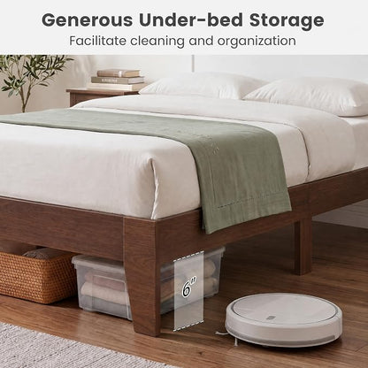 Giantex Queen Size Wooden Bed Frame with Headboard, Wood Slat Support | Modern Platform Bed with Heavy Duty Mattress Foundation, Under-Bed Storage, No Box Spring Needed, Easy Assembly (Walnut)