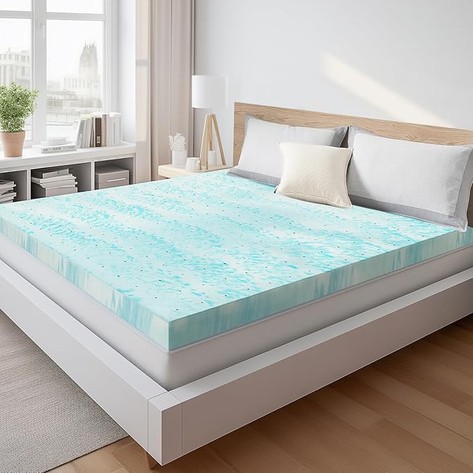 Sweetcrispy Memory Foam Mattress Topper Twin, 2 Inch Thick Gel Infused Cooling Toppers Pad for Twin Size Bed, Sleeper Sofa, RV, Camper, CertiPUR US Certified, Ventilated and Breathable, Blue
