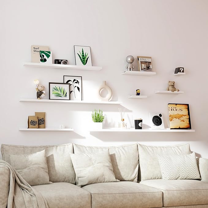 Small White Floating Shelves for Wall Decor, Wall Mounted Wood Shelf for Bedroom, Living Room, Bathroom, Kitchen, Nursery, Mini Display Ledge Shelf with Lip Set of 2-4 Inches, White