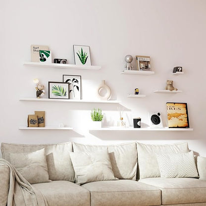 Small White Floating Shelves for Wall Decor, Wall Mounted Wood Shelf for Bedroom, Living Room, Bathroom, Kitchen, Nursery, Mini Display Ledge Shelf with Lip Set of 2-4 Inches, White