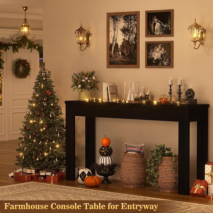 Armocity Console Table, 47" Farmhouse Wood Entryway Table, Sofa Tables Narrow Long Behind Couch, Entry Table for Entrance, Hallway, Living Room, Embossed Black