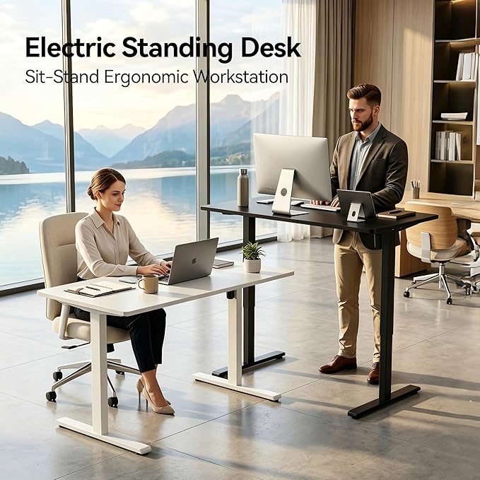 Electric Standing Desk,40x24 Inches Adjustable Height Stand up Desk, Sit Stand Home Office Desk with Splice Board, 3 Preset Heights,Equipped with Hooks,Ergonomic Computer Desk Workstation，White