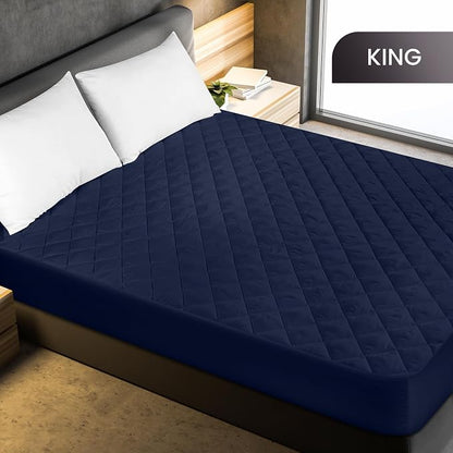 Quilted Fitted Mattress Pad, King Mattress Protector Topper with Deep Pocket Stretches up to 16 Inches, Machine Washable Mattress Cover by Utopia Bedding (Navy)