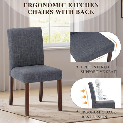 Upholstered Parsons Dining Chairs Set of 4, Modern Dining Room Chairs with Back, Fabric Kitchen Side Chairs with Wood Legs for Dinner Farmhouse Restaurant, Dark Grey
