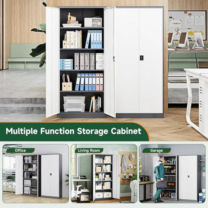 Letaya Metal Garage Storage Cabinets with Lock Door and Adjustable Shelves, Steel Tool Cabinets for Home,Office,Warehouse Organisieren (Gery White, 71" H)
