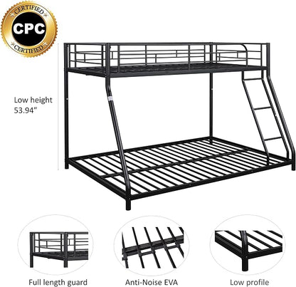 EMKK Twin Over Full Bunk Bed for Adults, Metal Bunk Beds Twin Over Full Size for Teens Dorm Bedroom Guest Room,Heavy Duty Bunk Beds with Ladder and Safety Full Length Guardrail (Black B)
