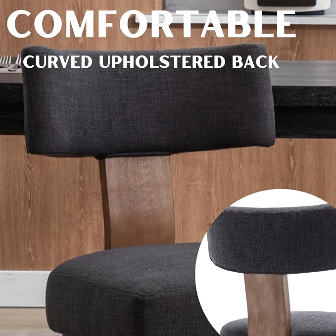 RIVOVA Linen Dining Chairs Set of 6, Modern Dining Chair with Curved Backrest and Wood Legs Upholstered Dining Chairs Farmhouse Dining Room Chairs Kitchen Chairs, Charcoal