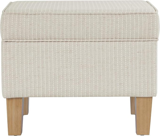 HomePop 22" Modern Rectangular Storage Ottoman - White Woven Stripe
