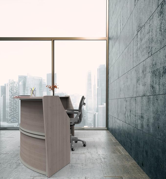 Linea Italia Curved Modern Office Desk Easy to Assembly 2 Panel Reception Counter for Lobby, Salon, 124" x 49", Ash