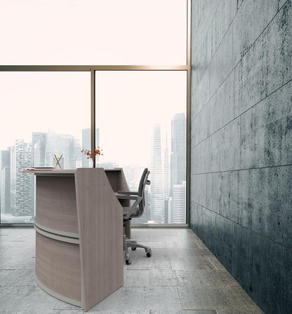 Linea Italia Curved Modern Office Desk Easy to Assembly 2 Panel Reception Counter for Lobby, Salon, 124" x 49", Ash