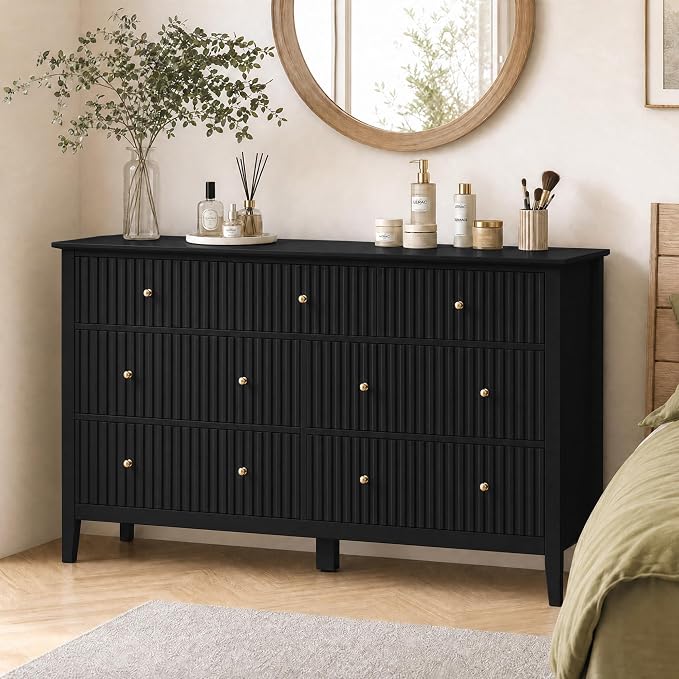 RoyalCraft 7 Drawer Dresser for Bedroom, 53" Wide Modern Wooden Chest of Drawers with Metal Handles, Painted Surface, Sturdy and Stable Storage Cabinet for Living Room, Black