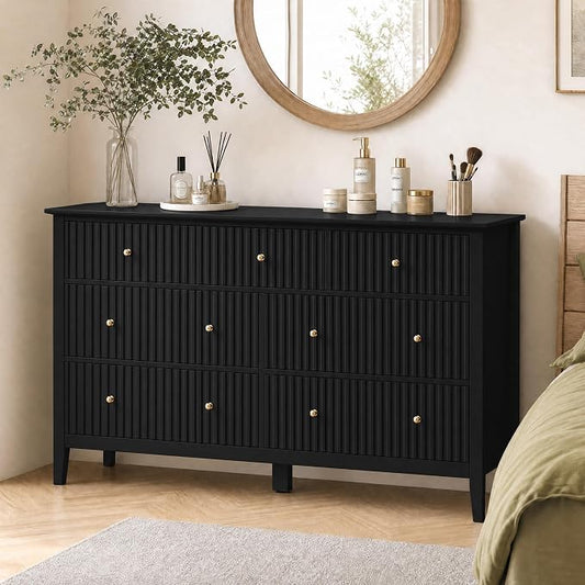 RoyalCraft 7 Drawer Dresser for Bedroom, 53" Wide Modern Wooden Chest of Drawers with Metal Handles, Painted Surface, Sturdy and Stable Storage Cabinet for Living Room, Black