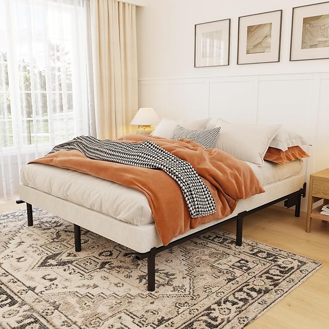 OSASET King Box Spring, 4 Inch Metal King Size Box Spring Only, Heavy Duty Metal Frame Mattress Foundation Support for 3000lbs, Easy Assembly, Noise Free, Non Slip