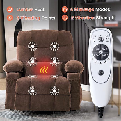 MAHOMICO Power Lift Recliner Chair for Elderly with Vibration Massage and Lumbar Heating, Electric Lift Recliner Single Sofa with Side Pocket, Two Cup Holders and USB Charge Port for Living Room