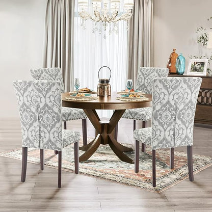 Parsons Dining Chairs Set of 6, Upholstered Nailhead Dining Room Kitchen Side Chair with Thick Cushions and Wood Legs, White/Grey