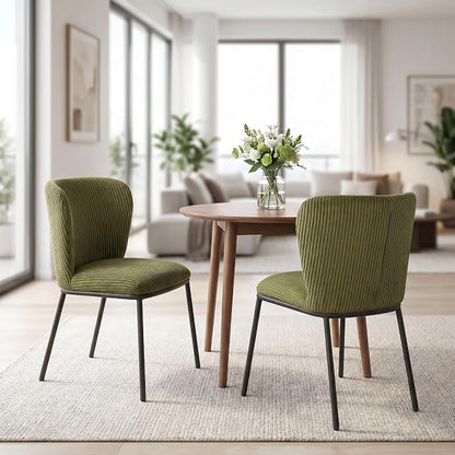 SIMTONAL Upholstered Dining Chairs Set of 2, Dining Chair, Thickened Cushion, Corduroy Fabric, Easy to Clean & Assemble, for Dining Room/Living Room/Office, Green