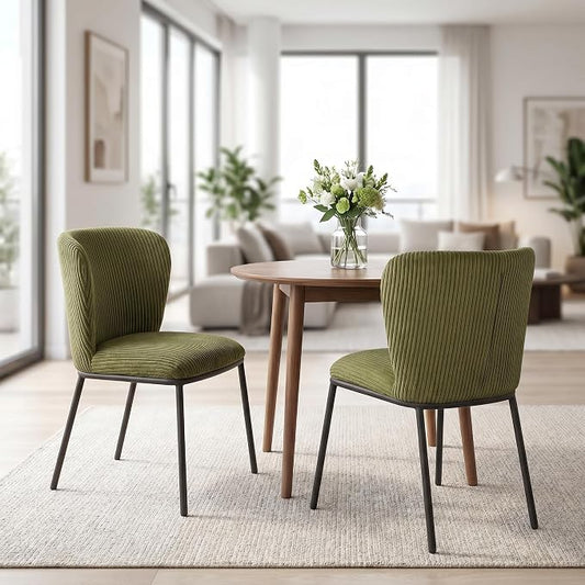 SIMTONAL Upholstered Dining Chairs Set of 2, Dining Chair, Thickened Cushion, Corduroy Fabric, Easy to Clean & Assemble, for Dining Room/Living Room/Office, Green
