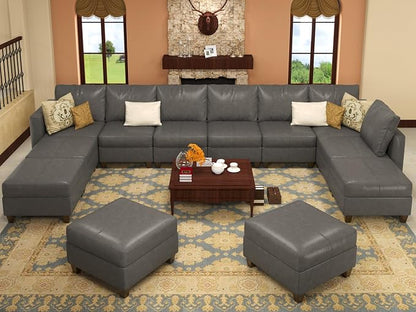 EASE MOOSE Oversized Sectional Sofa Modular Couch with Reversible Chaises, Faux Leather U Shaped Sectional Couch with Storage Convertible Sleeper Sofa