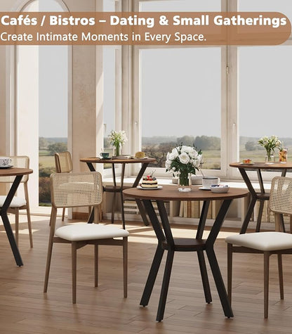 MECHYIN 31.5" Round Dining Table for 2-4, Farmhouse Small Kitchen Table with Storage, Space Saving Circle Table, Rustic Wood Dining Room Tables with Metal Legs for Kitchen, Dining Room, Apartment