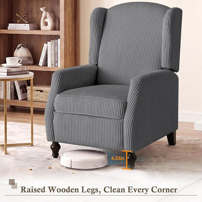 Upholstered Wingback Recliner Chair, Cozy Corduroy Manual Push Back Recliner for Living Room, Bedroom (1, Gray)