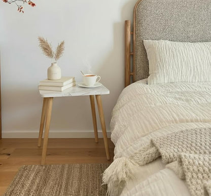 FORAOFUR Small End Table, Side Table Accent Table Living Room Bedroom Balcony Office, Modern Bedside Table Home Decor, Mini Table for Small Spaces, Short Coffee Table, Easy Assembly, Marble White | Marble Solid wood legs for stability, fits sofa/bedsid...