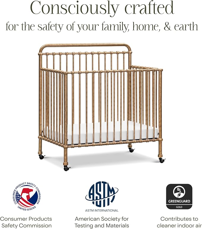 Namesake Winston 4-in-1 Convertible Mini Crib w/Wheels Durable Metal | GREENGUARD Gold Certified - Portable, Metal Baby Crib w/ Removable Wheels - Converts to Toddler Bed, Daybed & Twin Size Bed