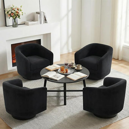 Swivel Barrel Accent Chair, Modern Round Chenille Fabric Arm Chair for Living Room, Bedroom, Comfy Club Reading Chairs for Adults（Velvet Black, Set of 2