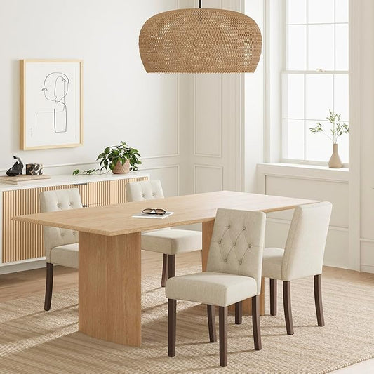 Upholstered Dining Chairs Set of 4, Modern Fabric Dining Chairs with Tufted Design, Kitchen Side Chairs, Farmhouse Dinner Chair with Wood Legs for Kitchen Restaurant Living Room, Beige