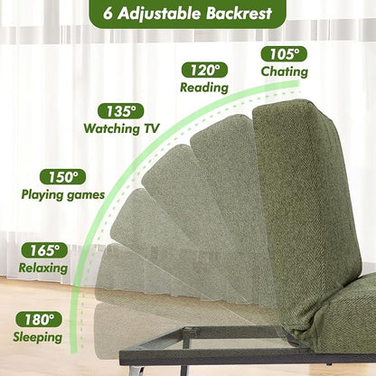 ZZW Sleeper Chair Bed Upgrade 4-in-1 to 5-in-1 Convertible Multi-fuction Sofa Chair w/Adjustable Backrest Assembly-Free Linen Folding Sofa Ottoman Bed for Living Room Apartment (Deep Green)