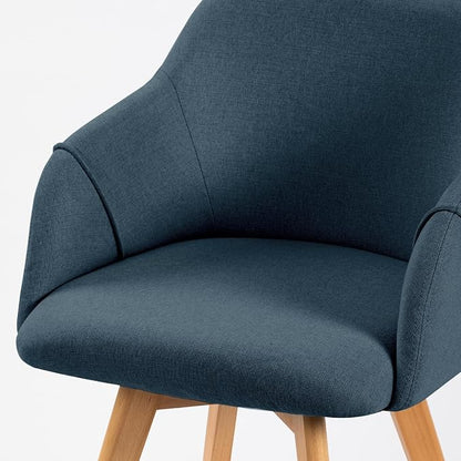 Swivel Dining Chairs Set of 4, Mid Century Modern Dining Chairs with Arms and Wood Legs, Linen Fabric Upholstered Kitchen Chairs for Dining Room Living Room, Comfortable Widen Seat, Blue