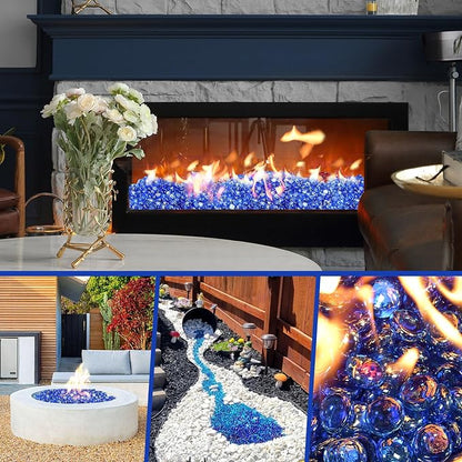 GasSaf Blue Fire Glass Beads for Outdoor Fire Pit, Fireplace, Replaces Existing Gas Logs & Lava Rocks, 3/4 Inch Glass(20 Pound)(Pacific Blue Reflective)