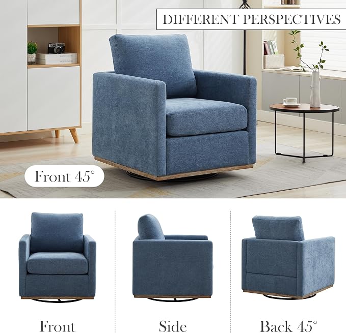 Aoiy & Wifon 30.7" W Swivel Accent Chair, Mid Century Modern Swivel Chair for Living Room, Comfy Small Accent Chair, Wavy Chenille, Blue