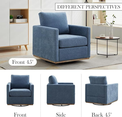 Aoiy & Wifon 30.7" W Swivel Accent Chair, Mid Century Modern Swivel Chair for Living Room, Comfy Small Accent Chair, Wavy Chenille, Blue