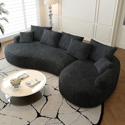 115-inch L-Shaped Luxurious Modern Contoured Curved Back Sofa, a Seamless Boneless Design with a Curved Silhouette, Ideal for Living Room use(Right Chaise,Black)
