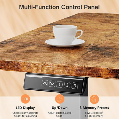 Sweetcrispy Electric Standing Desk Adjustable Height, 40x24 Inch Sit Stand Up Home Office Desks Computer Workstation PC Work Table with 3 Memory Preset Splice Wood Board Metal Frame, Rustic