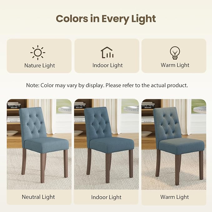 Upholstered Dining Chairs Set of 6 - Modern Parsons Kitchen & Dining Room Chair with Diamond Tufted Back, Solid Wooden Legs for Apartment, Café, Vanity