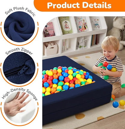 MeMoreCool Convertible Modular Kids Couch – Foam Toddler Sofa with Washable Removable Cover, Soft Plush Fold-Out Floor Couch for Bedroom (Navy)